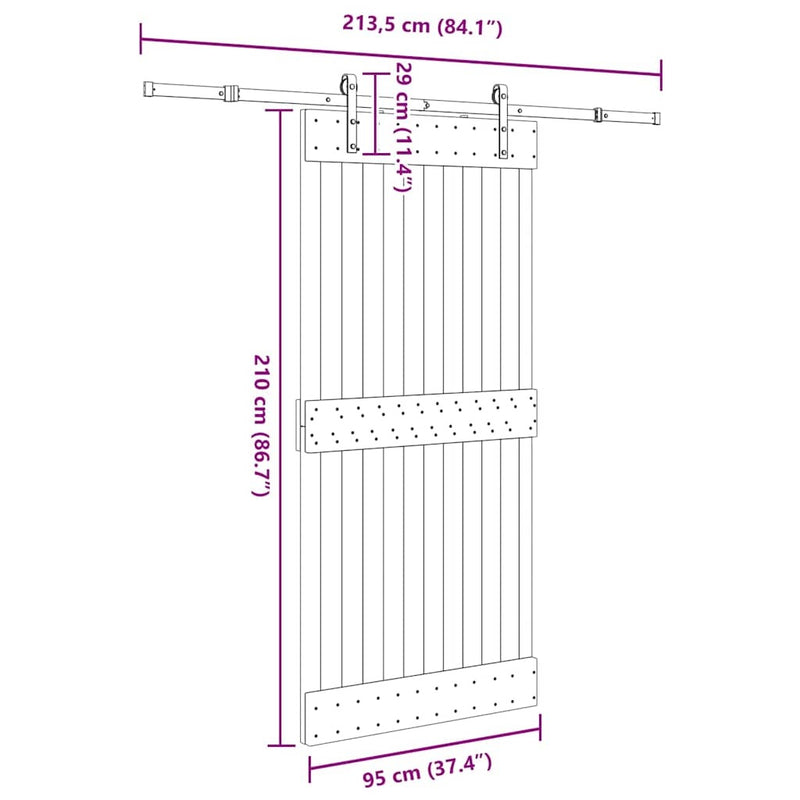 Sliding Door with Hardware Set 95x210 cm Solid Wood Pine