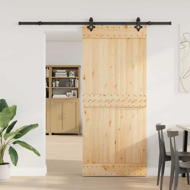 Sliding Door with Hardware Set 90x210 cm Solid Wood Pine