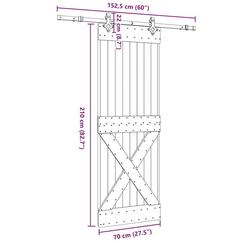 Sliding Door with Hardware Set 70x210 cm Solid Wood Pine