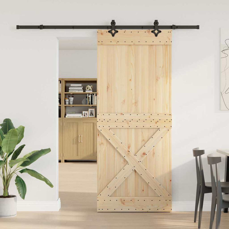 Sliding Door with Hardware Set 95x210 cm Solid Wood Pine