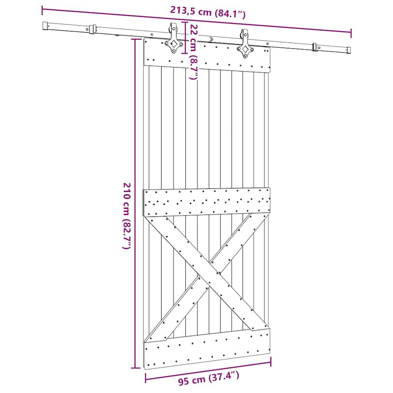 Sliding Door with Hardware Set 95x210 cm Solid Wood Pine