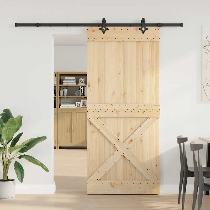 Sliding Door with Hardware Set 100x210 cm Solid Wood Pine