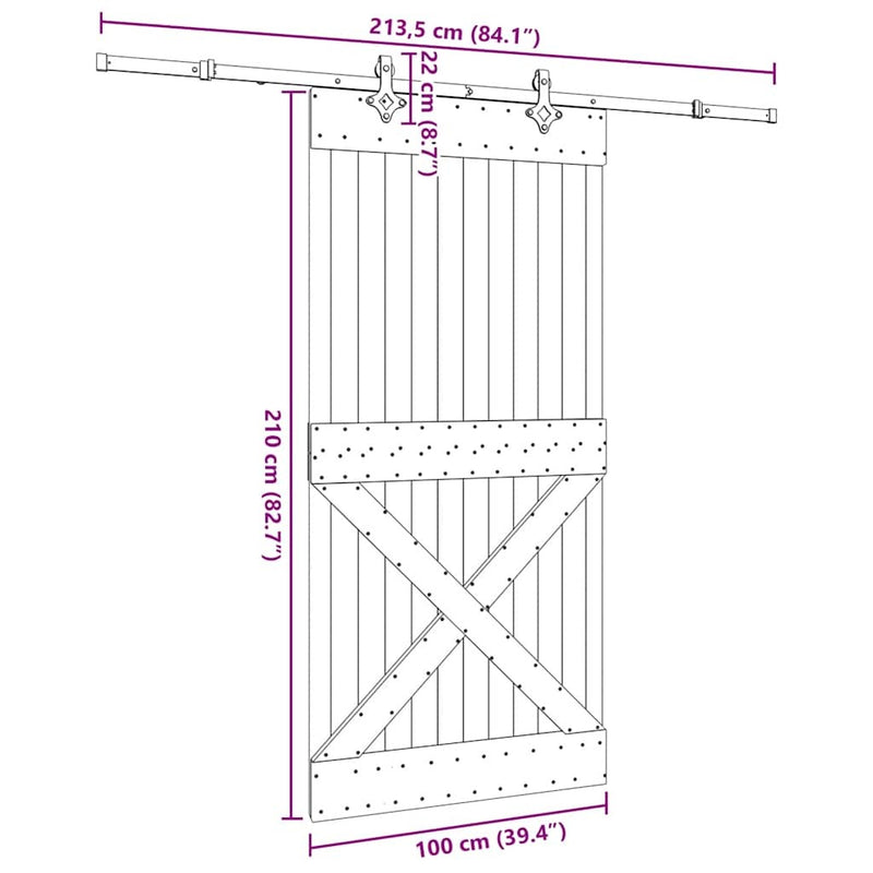 Sliding Door with Hardware Set 100x210 cm Solid Wood Pine