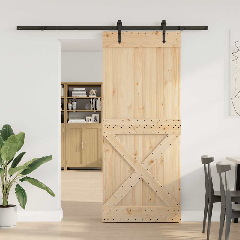 Sliding Door with Hardware Set 95x210 cm Solid Wood Pine