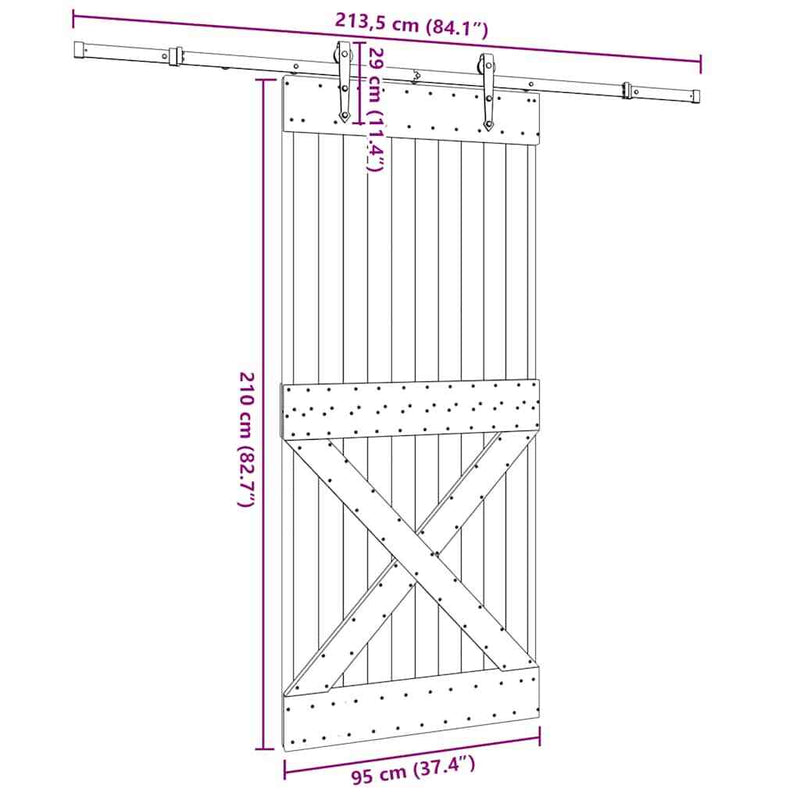 Sliding Door with Hardware Set 95x210 cm Solid Wood Pine