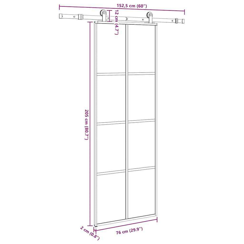 Sliding Door with Hardware Set 76x205 cm ESG Glass&Aluminium