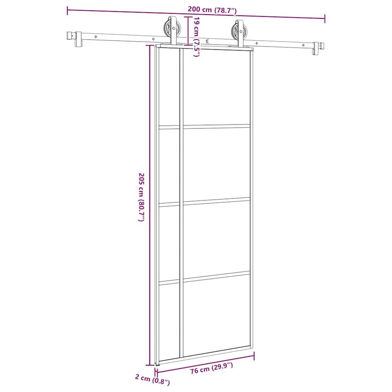 Sliding Door with Hardware Set 76x205 cm ESG Glass&Aluminium