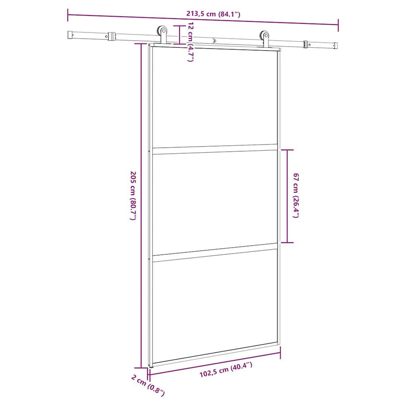 Sliding Door with Hardware Set 102,5x205 cm Tempered Glass&Aluminium