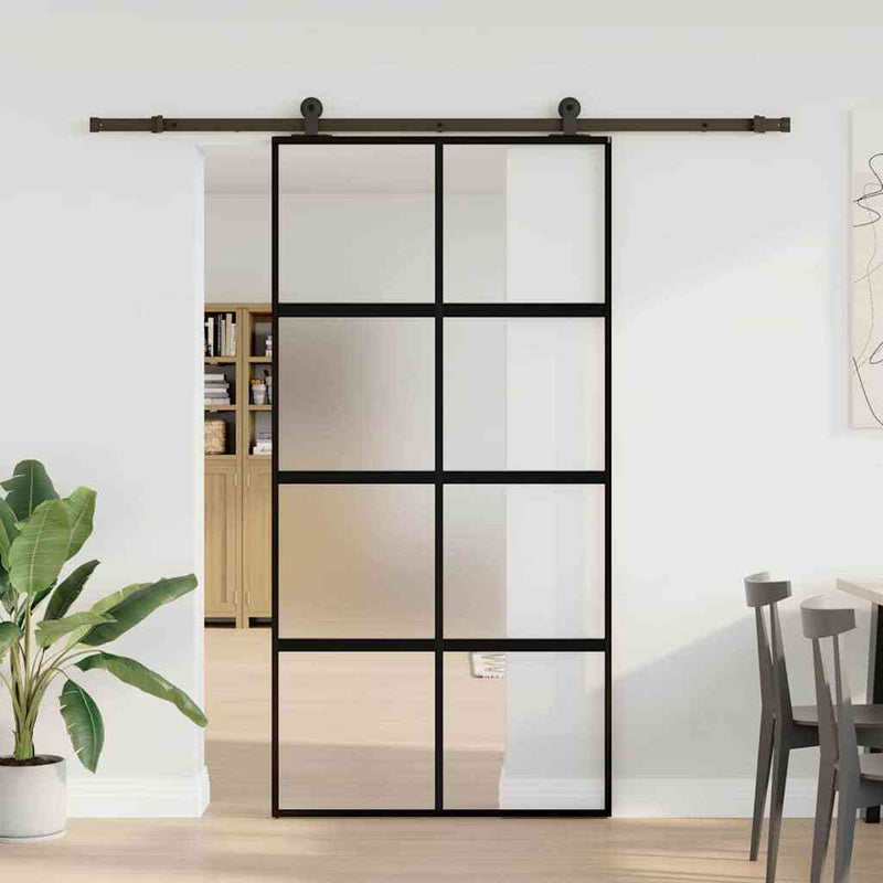 Sliding Door with Hardware Set 102.5x205 cm Tempered Glass and Aluminium