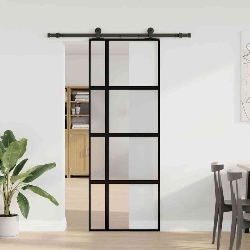 Sliding Door with Hardware Set 76x205 cm Tempered Glass&Aluminium