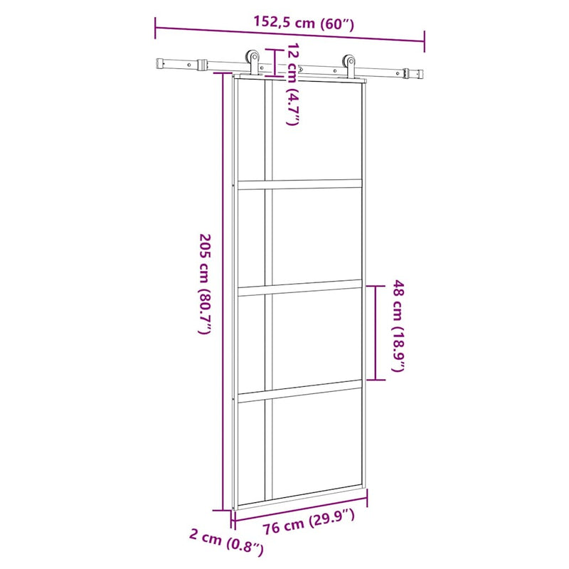 Sliding Door with Hardware Set 76x205 cm Tempered Glass&Aluminium