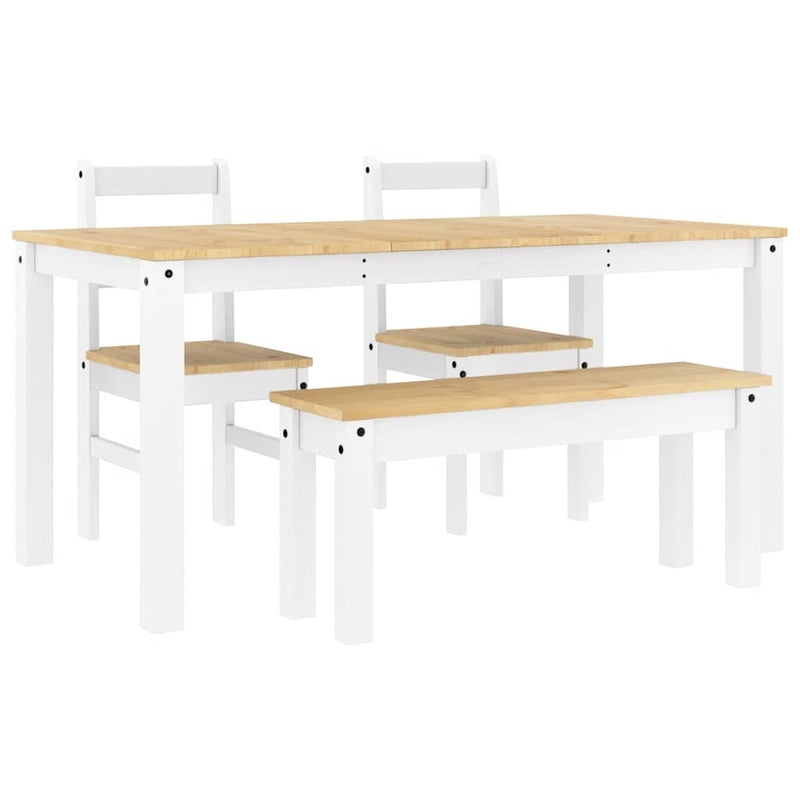 4 Piece Dining Set Panama White Solid Wood Pine