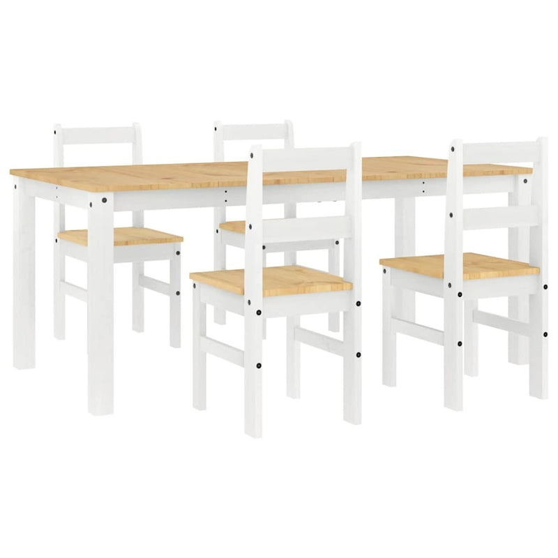 5 Piece Dining Set Panama White Solid Wood Pine