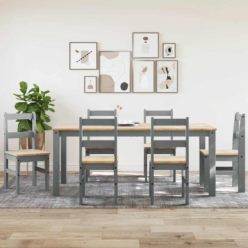 7 Piece Dining Set Panama Grey Solid Wood Pine