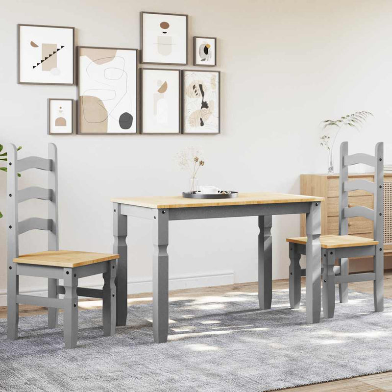 3 Piece Dining Set Panama Grey Solid Wood Pine