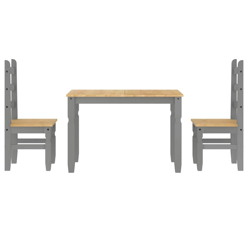 3 Piece Dining Set Panama Grey Solid Wood Pine