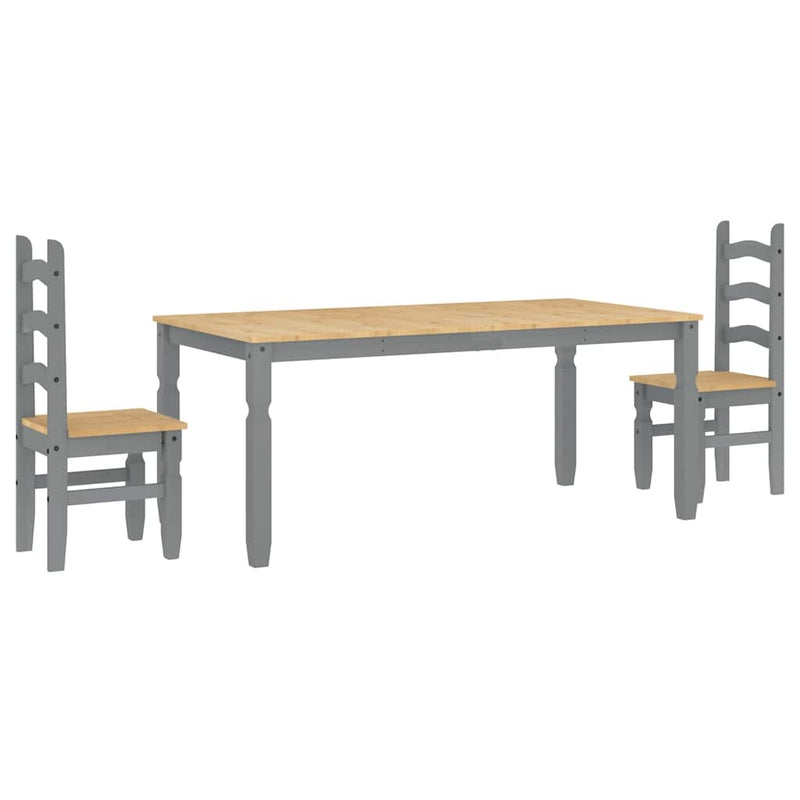 3 Piece Dining Set Panama Grey Solid Wood Pine