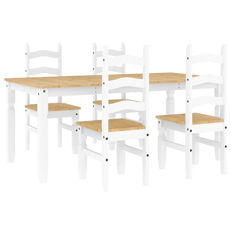 5 Piece Dining Set Panama White Solid Wood Pine