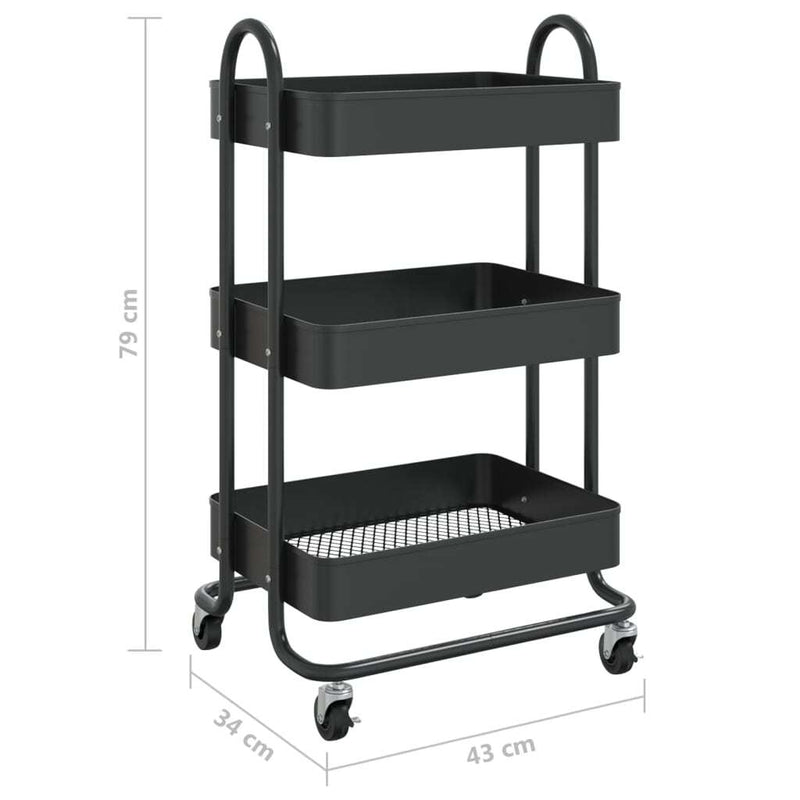 3-Tier Trolley Black 43x34x79 cm Steel