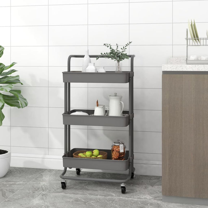 3-Tier Kitchen Trolley Grey 42x35x85 cm Iron and ABS