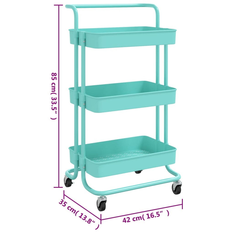 3-Tier Kitchen Trolley Turquoise 42x35x85 cm Iron and ABS