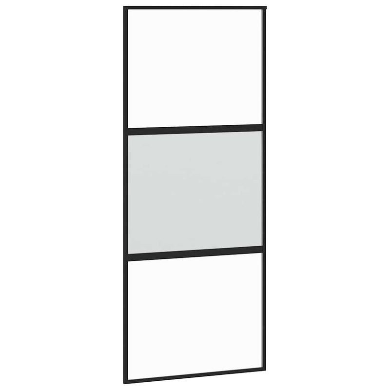 Sliding Door with Hardware Set Black 90x205 cm Tempered Glass