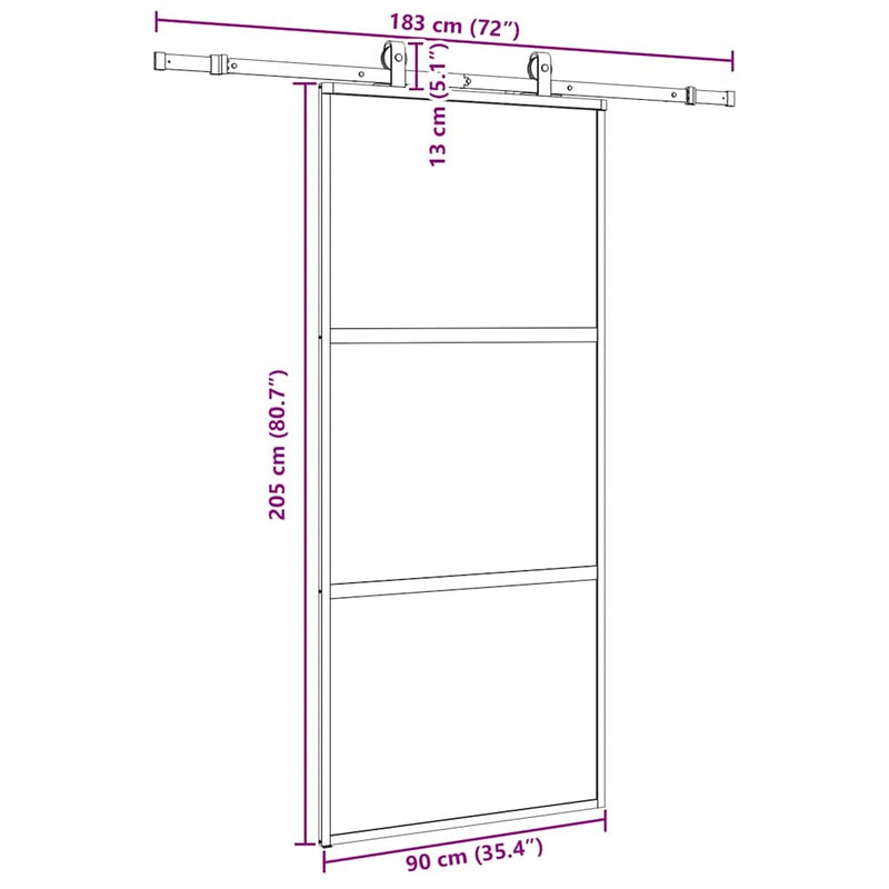 Sliding Door with Hardware Set Black 90x205 cm Tempered Glass