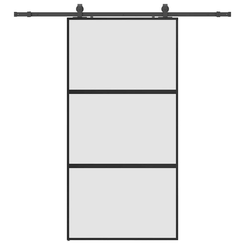 Sliding Door with Hardware Set Black 102.5x205 cm Tempered Glass