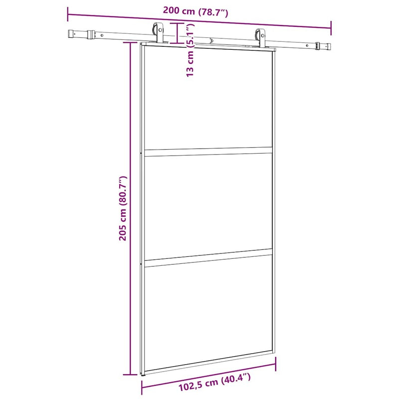 Sliding Door with Hardware Set Black 102.5x205 cm Tempered Glass