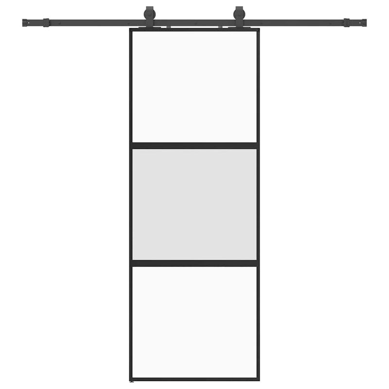 Sliding Door with Hardware Set Black 76x205 cm Tempered Glass