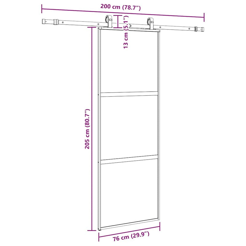 Sliding Door with Hardware Set Black 76x205 cm Tempered Glass