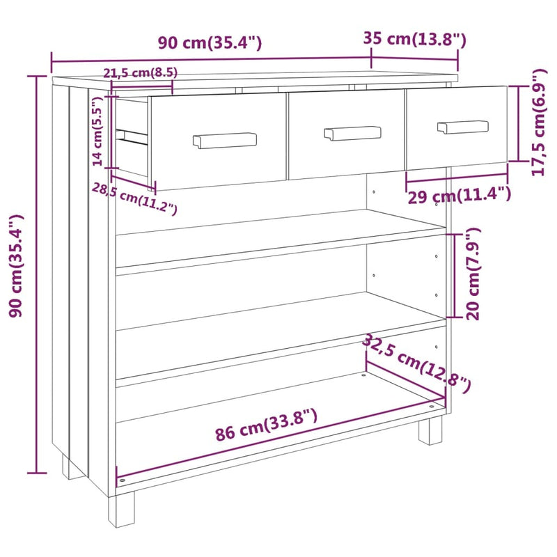 Console Table HAMAR Honey Brown 90x35x90 cm Solid Wood Pine