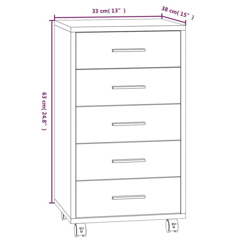 Drawer Cabinet with Castors Smoked Oak Engineered Wood