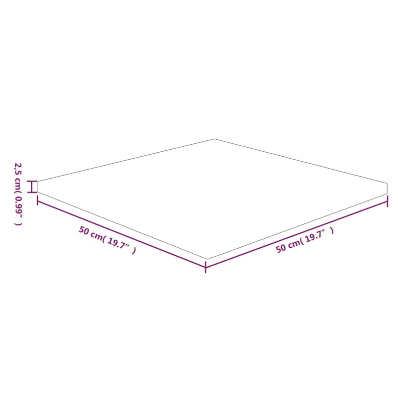 Square Table Top 50x50x2.5 cm Untreated Solid Wood Oak