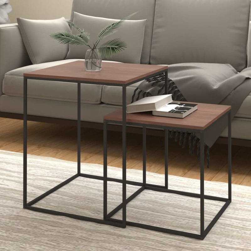 Coffee Table Set 2 pcs Engineered Wood and Metal