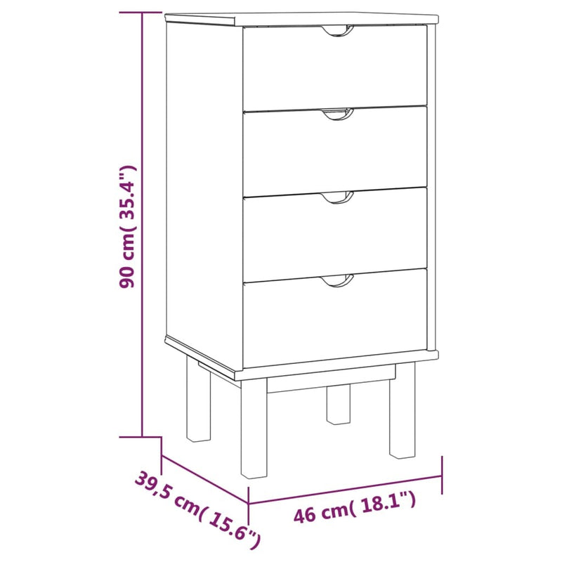 Drawer Cabinet OTTA 45x39x90cm Solid Wood Pine