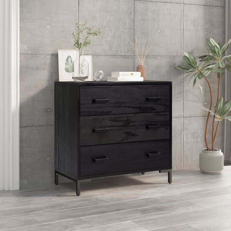 Chest of Drawers Black 75x35x70 cm Solid Pinewood