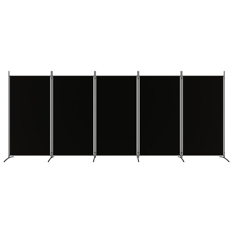 5-Panel Room Divider Black 433x180 cm Fabric