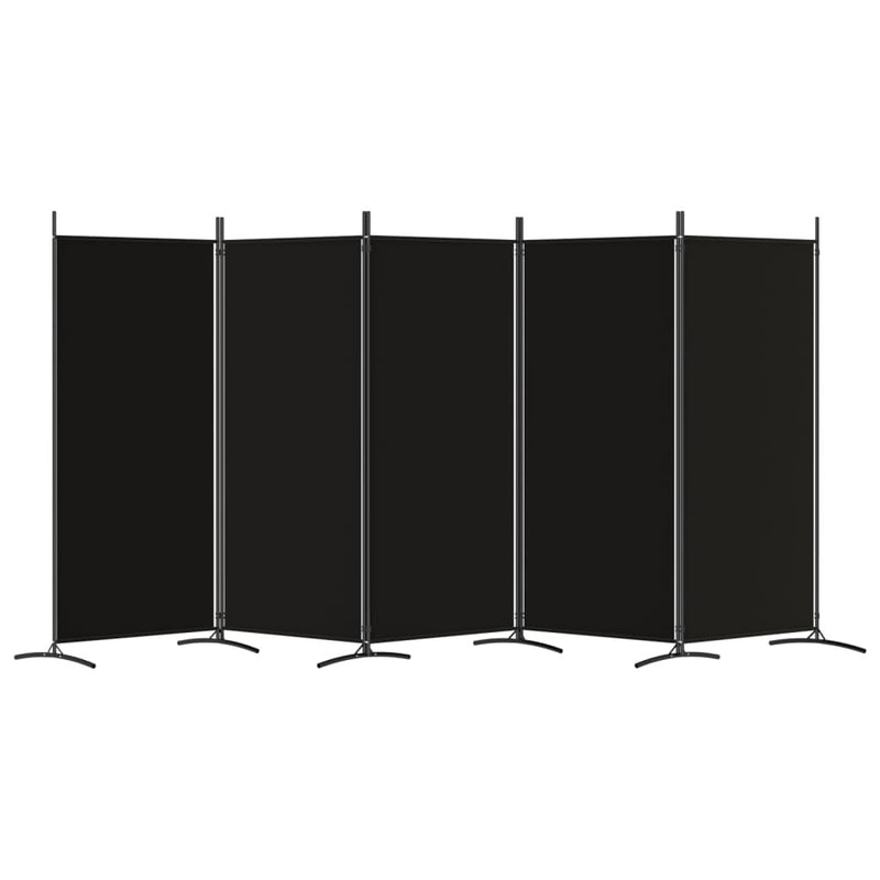 5-Panel Room Divider Black 433x180 cm Fabric