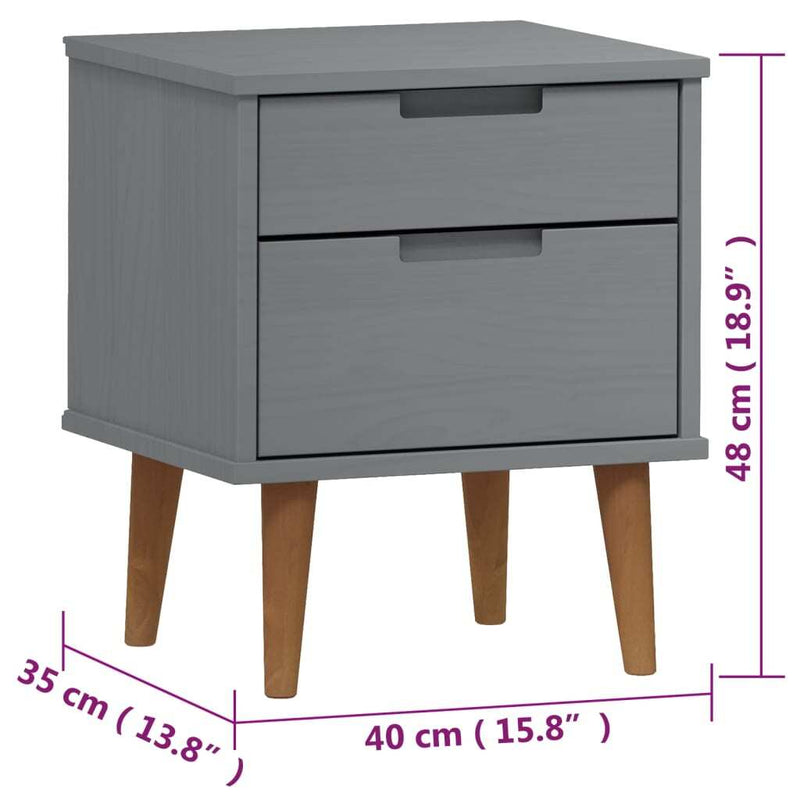 Bedside Cabinet MOLDE Grey 40x35x48 cm Solid Wood Pine