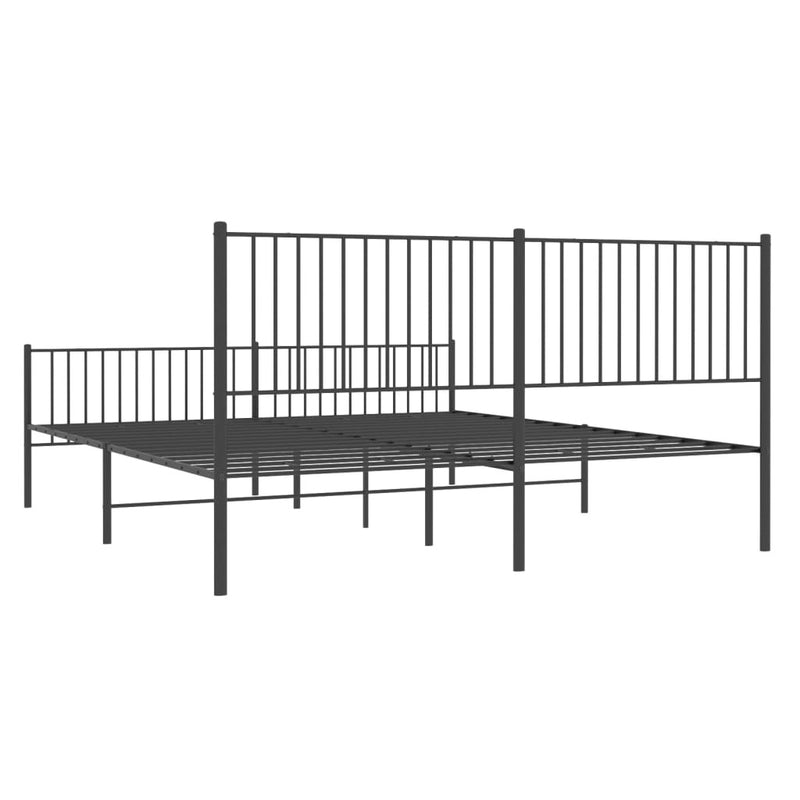 Metal Bed Frame without Mattress with Footboard Black 200x200cm