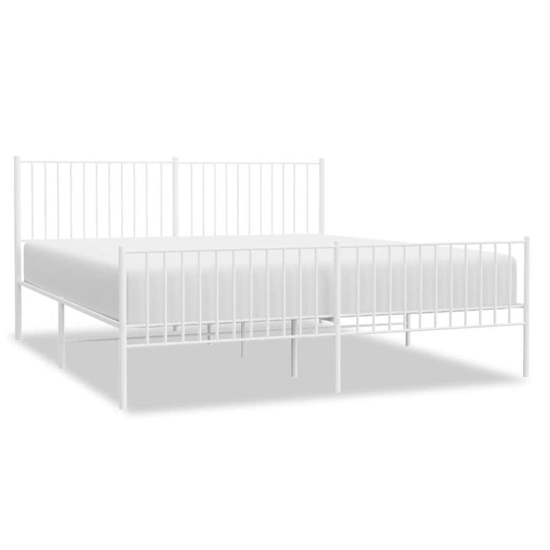 Metal Bed Frame without Mattress with Footboard White 183x213cm