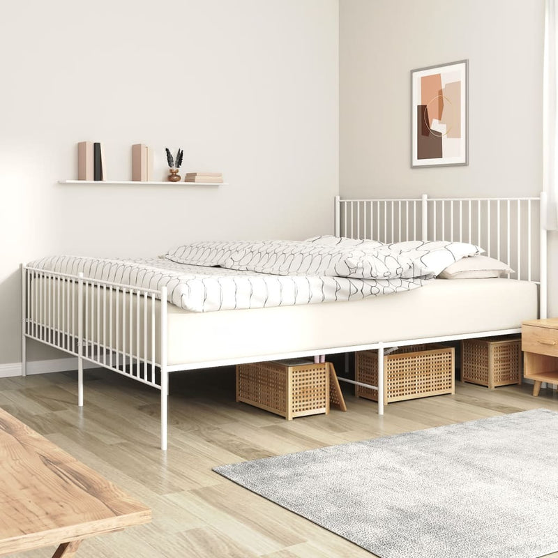 Metal Bed Frame without Mattress with Footboard White 183x213cm