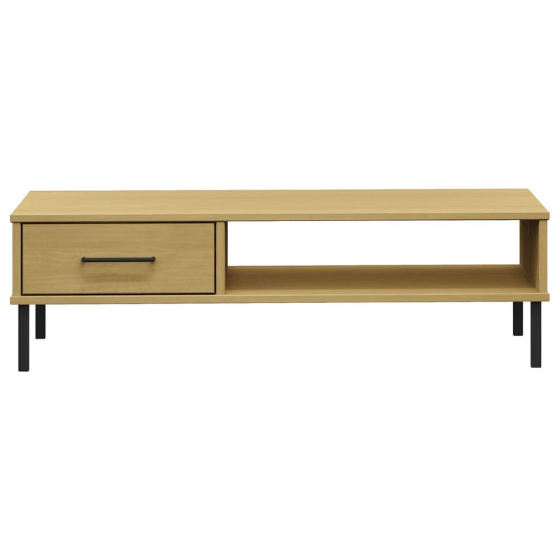 Coffee Table with Metal Legs Brown Solid Wood Pine OSLO