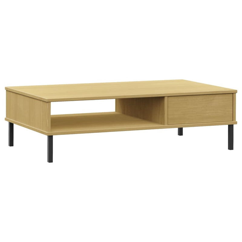 Coffee Table with Metal Legs Brown Solid Wood Pine OSLO