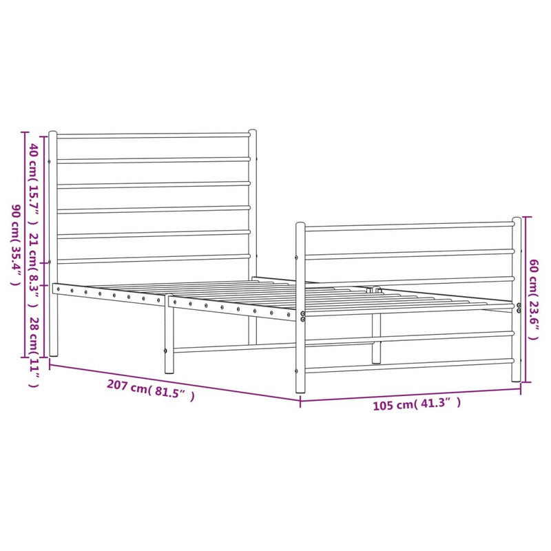 Metal Bed Frame without Mattress with Footboard Black 100x200cm