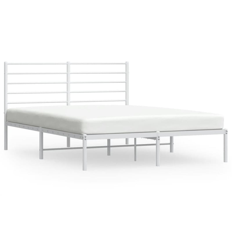 Metal Bed Frame without Mattress with Headboard White 150x200cm