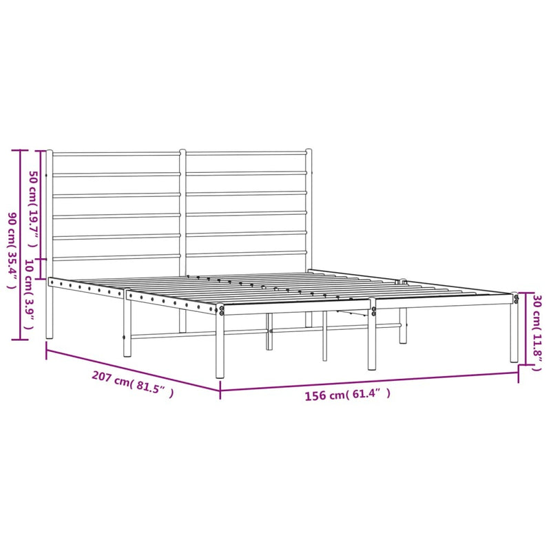 Metal Bed Frame without Mattress with Headboard White 150x200cm