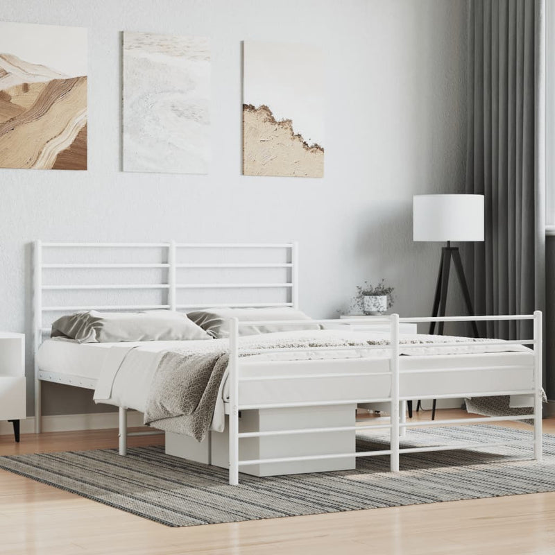 Metal Bed Frame without Mattress with Footboard White 140x190cm