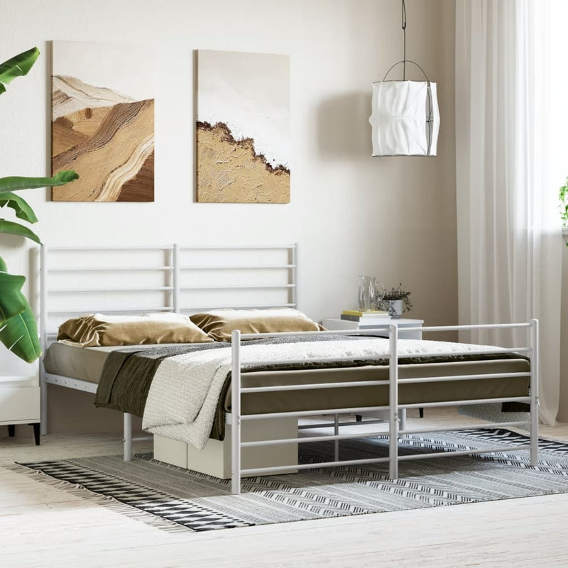 Metal Bed Frame without Mattress with Footboard White 160x200cm